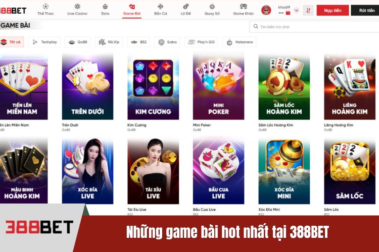 Những game bài hot nhất tại 388BET